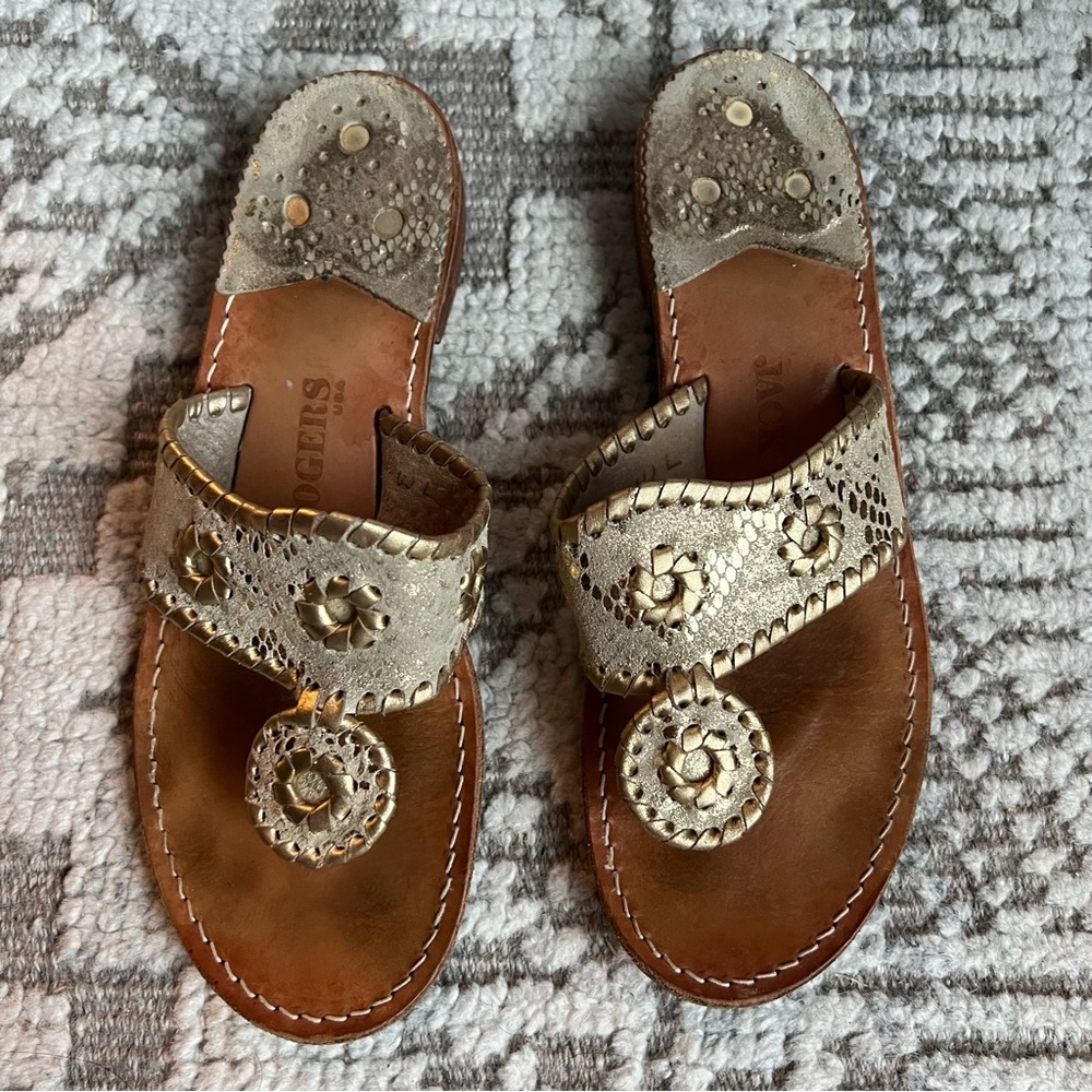 Jack Rogers Gold Metallic Leather Sandals
